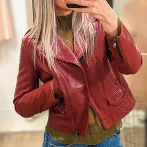 Oxblood Hugo Boss Leather Moto Jacket